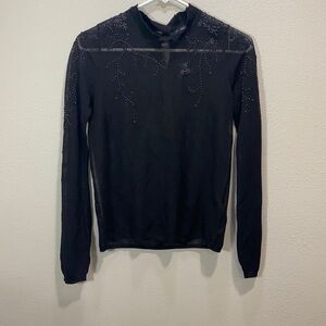 Zara‎ knit beaded illusion sweater mock neck black